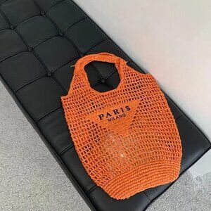 NEIMAN MARCUS Paris Milano Orange Straw Beach Bag